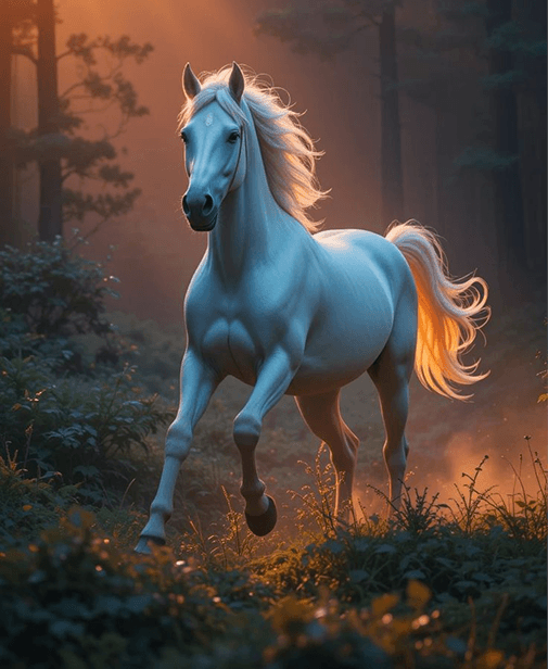 White horse running with fire effects